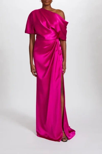 Amsale Fluid Satin Off-the-shoulder Gown In Pink