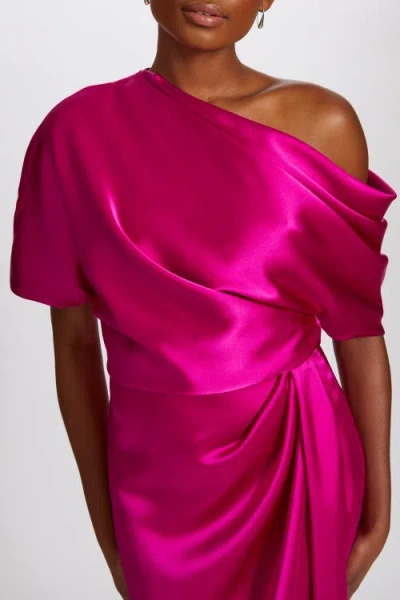 Amsale Fluid Satin Off-the-shoulder Gown In Pink