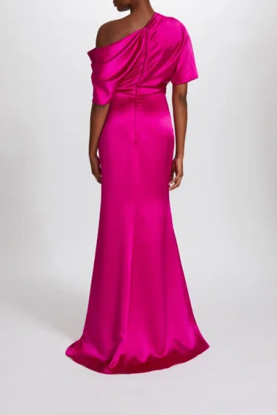 Amsale Fluid Satin Off-the-shoulder Gown In Pink
