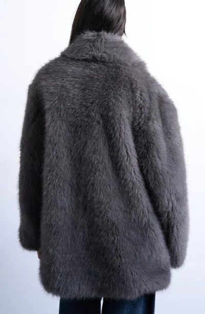 Topshop Faux Fur Midi Coat In Gray