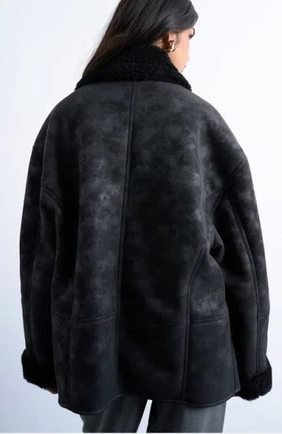 Topshop Oversize Faux Leather Coat In Black