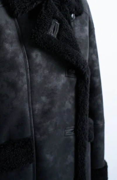 Topshop Oversize Faux Leather Coat In Black