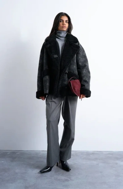 Topshop Oversize Faux Leather Coat In Black