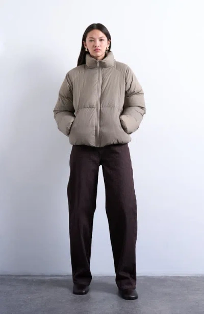 Topshop Puffer Bomber Jacket In Gray