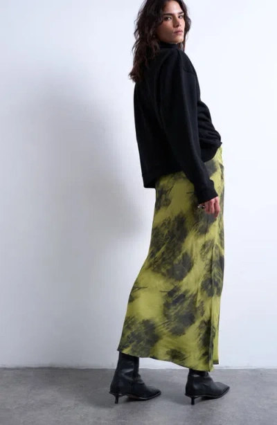 Topshop Bias Cut Satin Maxi Skirt In Green