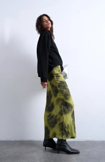 Topshop Bias Cut Satin Maxi Skirt In Green