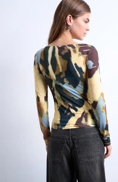 Topshop Microfiber Abstract Print Top In Multi