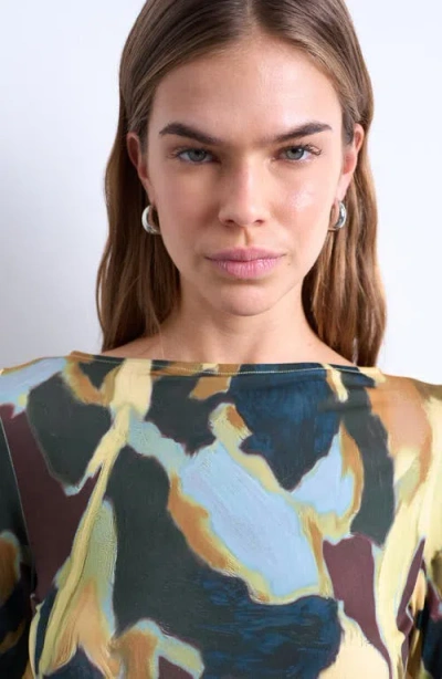 Topshop Microfiber Abstract Print Top In Multi