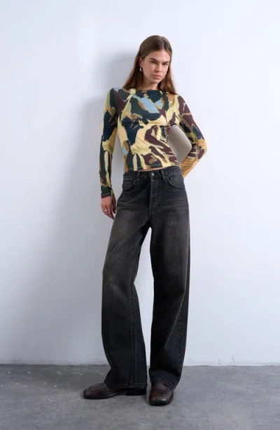 Topshop Microfiber Abstract Print Top In Multi