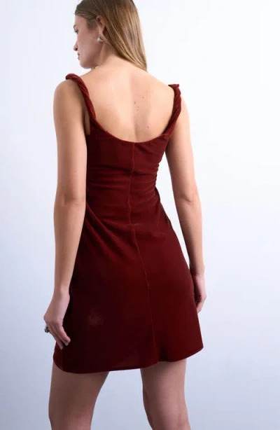 Topshop Cowl Neck Velvet Minidress In Burgundy