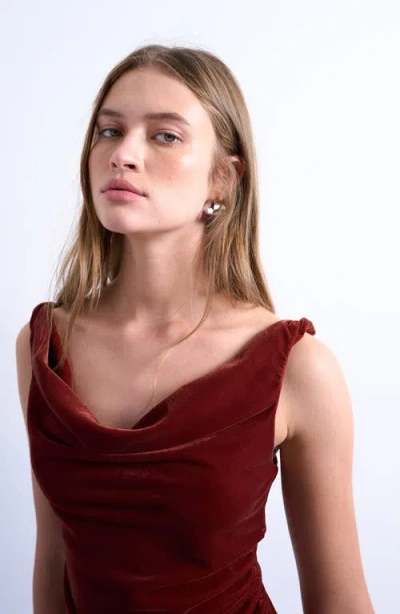 Topshop Cowl Neck Velvet Minidress In Burgundy