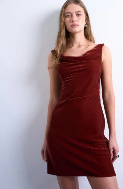 Topshop Cowl Neck Velvet Minidress In Burgundy