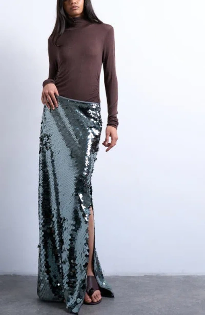 Topshop Sequin Column Maxi Skirt In Animal Print