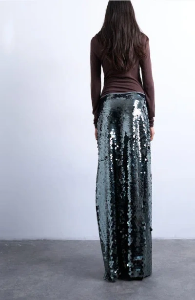 Topshop Sequin Column Maxi Skirt In Animal Print