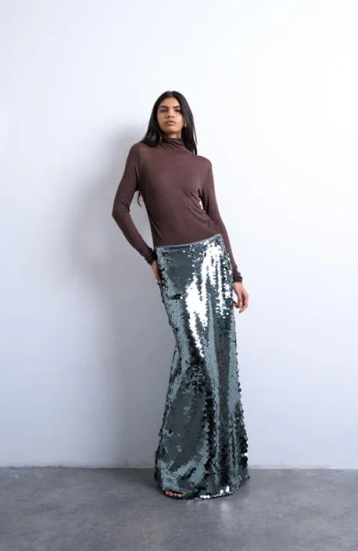 Topshop Sequin Column Maxi Skirt In Animal Print