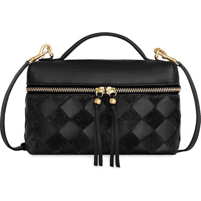 Rebecca Minkoff Frankie Small Woven Leather Train Case In Black