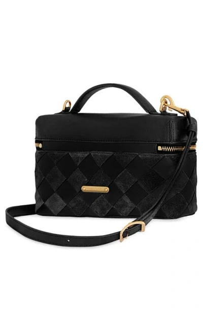 Rebecca Minkoff Frankie Small Woven Leather Train Case In Black