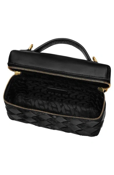Rebecca Minkoff Frankie Small Woven Leather Train Case In Black