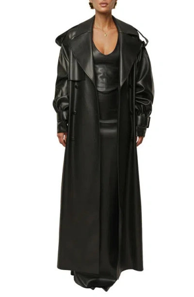 Jluxlabel Icon Double Breasted Faux Leather Trench Coat In Black