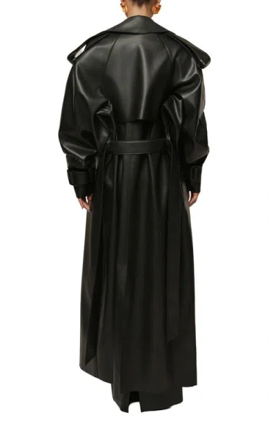 Jluxlabel Icon Double Breasted Faux Leather Trench Coat In Black