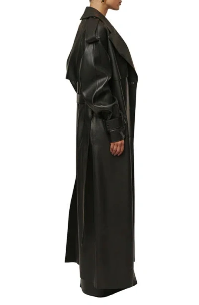 Jluxlabel Icon Double Breasted Faux Leather Trench Coat In Black