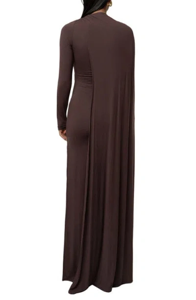 Jluxlabel Draped Elegance Long Sleeve Gown In Brown