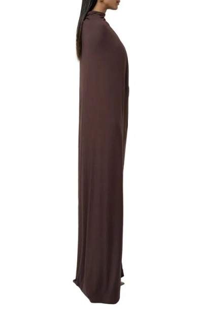 Jluxlabel Draped Elegance Long Sleeve Gown In Brown