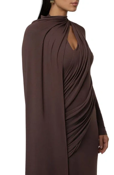 Jluxlabel Draped Elegance Long Sleeve Gown In Brown