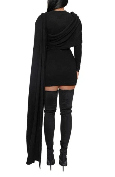 Jluxlabel Long Sleeve Scarf Body-con Minidress In Black