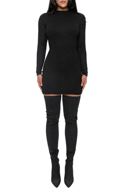 Jluxlabel Long Sleeve Scarf Body-con Minidress In Black