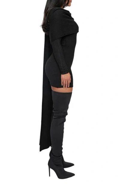 Jluxlabel Long Sleeve Scarf Body-con Minidress In Black
