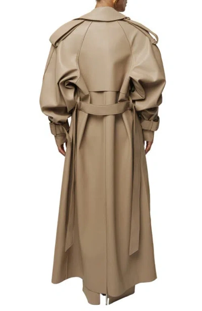 Jluxlabel Icon Double Breasted Faux Leather Trench Coat In Brown