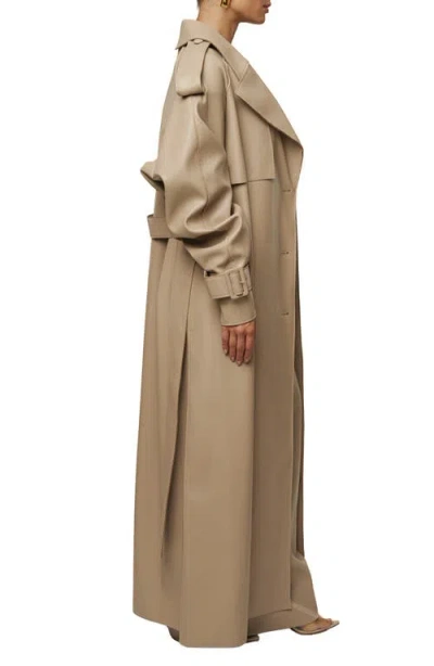 Jluxlabel Icon Double Breasted Faux Leather Trench Coat In Brown