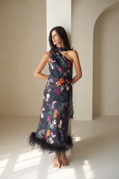 Vasiliki Liya Cannes One Sleeve Silky Maxi Dress In Black