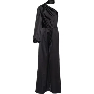 Vasiliki Amalia One Sleeve Satin Jumpsuit In Black