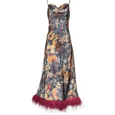 Vasiliki Mila Botanica Silky Feather Dress In Black