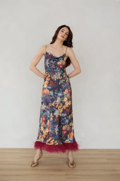 Vasiliki Mila Botanica Silky Feather Dress In Black