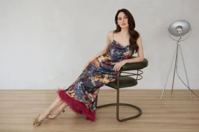 Vasiliki Mila Botanica Silky Feather Dress In Black