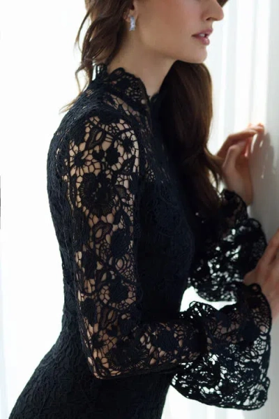 Vasiliki Leila High Neck Lace Dress In Black