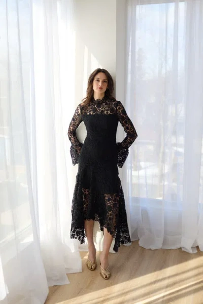 Vasiliki Leila High Neck Lace Dress In Black