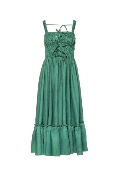 Vasiliki Amara Ruched Midi Linen Dress In Green