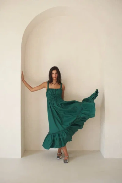 Vasiliki Amara Ruched Midi Linen Dress In Green