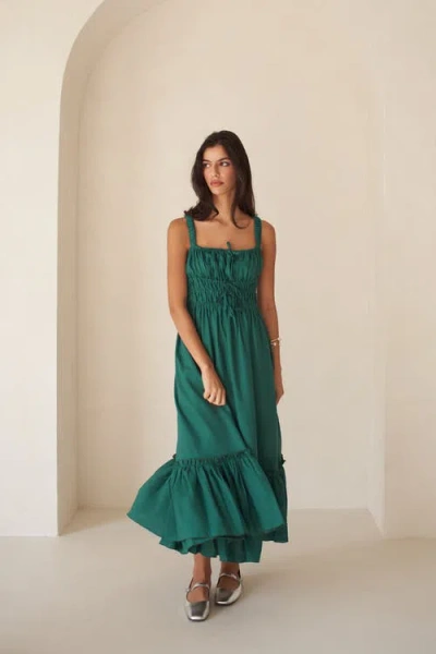 Vasiliki Amara Ruched Midi Linen Dress In Green