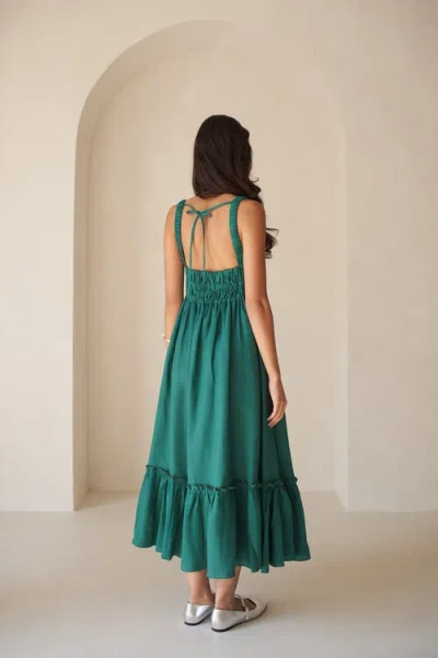 Vasiliki Amara Ruched Midi Linen Dress In Green