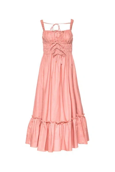 Vasiliki Amara Ruched Midi Linen Dress In Pink