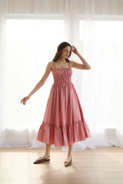 Vasiliki Amara Ruched Midi Linen Dress In Pink