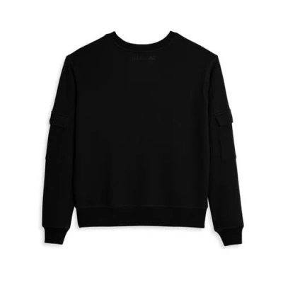 Tomboyx Modal Cloud Waffle Long Sleeve Cargo Crew In Black