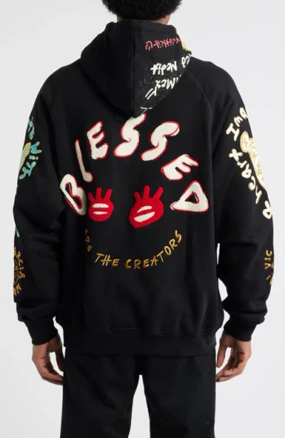 Vic Garcia World Blessed Emroidered Cotton Pullover Hoodie In Black