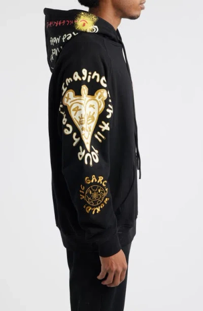 Vic Garcia World Blessed Emroidered Cotton Pullover Hoodie In Black