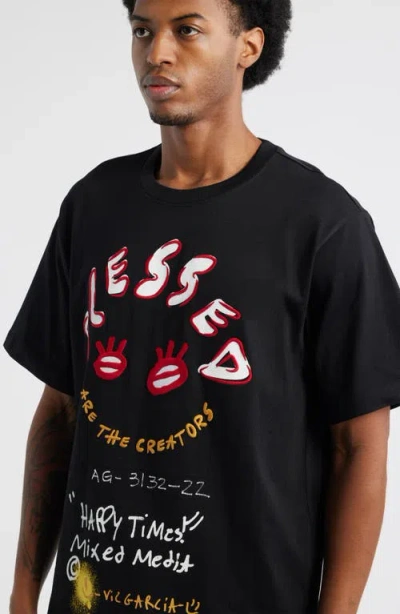 Vic Garcia World Blessed Embroidered Cotton Graphic T-shirt In Black